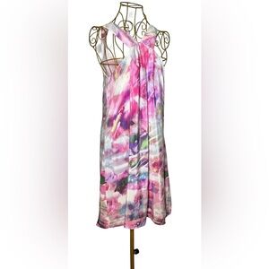 Cynthia Rowley Silk Colorful Floral Watercolor Midi Shift Dress, Size 2